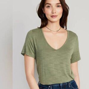 Old Navy Green Luxe V-Neck Slub-Knit T-Shirt